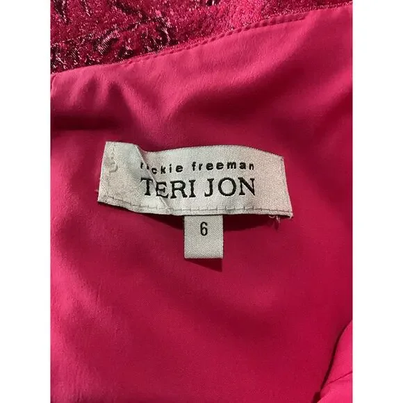 Teri Jon Jacquard Hot Pink One Shoulder Ruffle Dress Size 6 - Picture 4 of 6